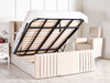 Elevate your bedroom with the Esupasaver Sancia Gas Lift Ottoman Storage Wing Bed Frame, designed with chic accent lines and a high footboard for optimal storage solutions.
