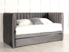 Marcella  Day Bed  With Trundle Charcoal Smooth Velvet
