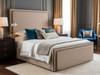Explore the Esupasaver Ezra Gas Lift Ottoman Storage Bed Frame, designed with contrasting accent lines and available in multiple elegant fabrics for your bedroom.