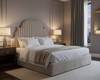 Transform your bedroom with the Esupasaver Ariyah Wall-Mounted Headboard Panel. Its elegant curved design and fluted accents add a touch of sophistication.
