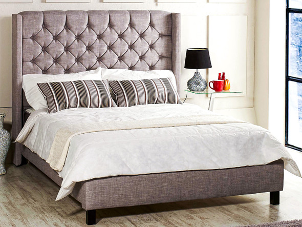  Discover the Esupasaver Alecia Upholstered Bed Frame, featuring a winged headboard adorned with diamante or matching fabric buttons. Enjoy easy assembly and solid wooden slats.