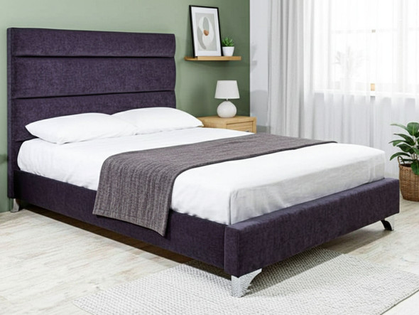 Discover the Esupasaver Laura Upholstered Bed, featuring a stylish accent lines headboard, low footboard, and options for chrome or wooden feet. Discover the Esupasaver Laura Upholstered Bed, featuring a stylish accent lines headboard, low footboard, and options for chrome or wooden feet.