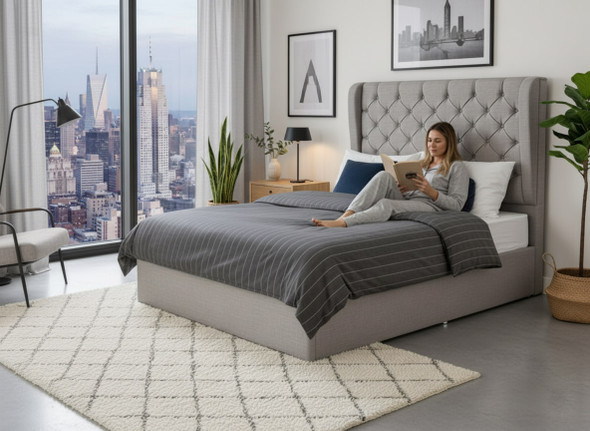  Transform your bedroom with the Esupasaver Orchid ottoman bed. Enjoy its chic wing design, low footboard, and luxurious deep buttoned headboard.
