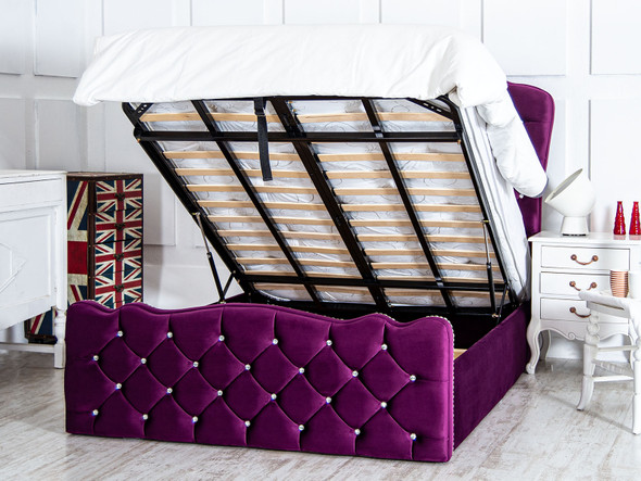 Discover the Esupasaver Rochelle Gas Lift Ottoman Bed Frame, featuring deep buttoned detailing and a stylish curved headboard for ultimate comfort and storage.