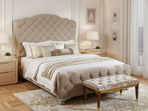 Experience elegance with the Esupasaver Victoria upholstered bed frame, designed with a stylish curved headboard and a matching footboard for a cohesive look. Experience elegance with the Esupasaver Victoria upholstered bed frame, designed with a stylish curved headboard and a matching footboard for a cohesive look.