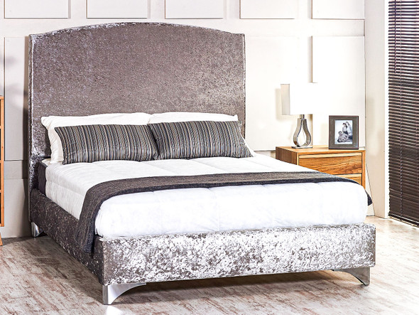 Esupasaver Alanya Upholstered Bed featuring a stylish curved headboard, available with chrome or wooden feet, and solid wood slats for ultimate support. Esupasaver Alanya Upholstered Bed featuring a stylish curved headboard, available with chrome or wooden feet, and solid wood slats for ultimate support.