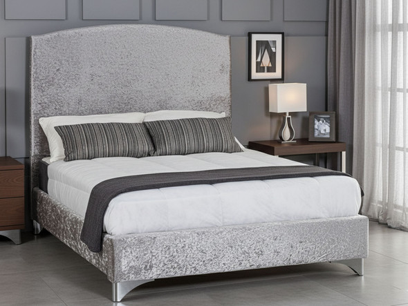 Esupasaver Alanya Upholstered Bed featuring a stylish curved headboard, available with chrome or wooden feet, and solid wood slats for ultimate support. Esupasaver Alanya Upholstered Bed featuring a stylish curved headboard, available with chrome or wooden feet, and solid wood slats for ultimate support.