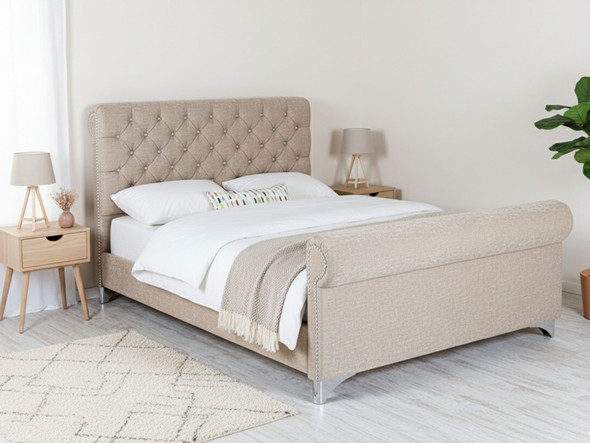 Discover the elegance of the Esupasaver Zoey Sleigh Bed, featuring a deep buttoned headboard and scrolled design for a timeless bedroom centerpiece Discover the elegance of the Esupasaver Zoey Sleigh Bed, featuring a deep buttoned headboard and scrolled design for a timeless bedroom centerpiece
