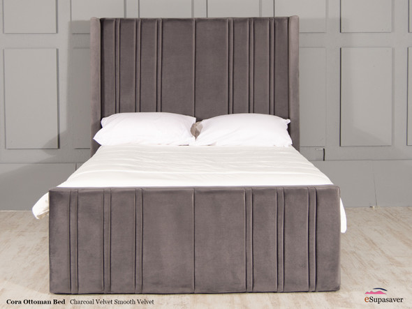 Cora Ottoman Winged Bed Charcoal Smooth Velvet