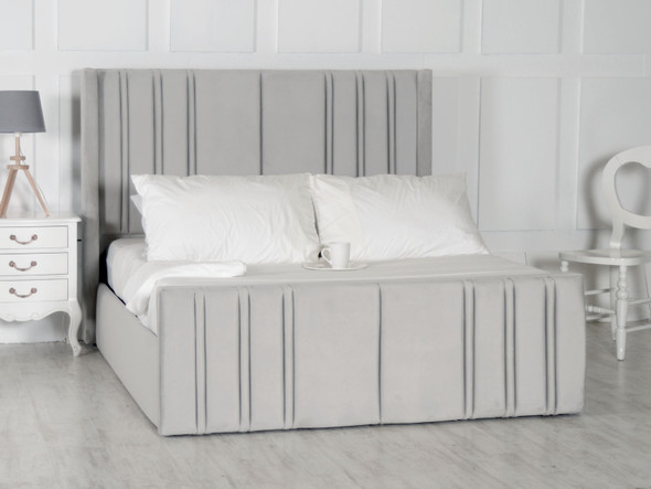 Cora Ottoman Winged Bed Silver Smooth Velvet