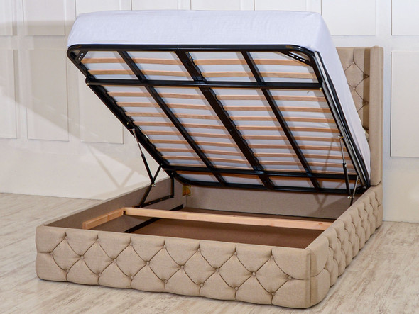 Discover the Esupasaver Ashley Gas Lift Ottoman Storage Bed Frame, featuring a stylish buttoned wing design. Maximize your space with elegance and comfort. Discover the Esupasaver Ashley Gas Lift Ottoman Storage Bed Frame, featuring a stylish buttoned wing design. Maximize your space with elegance and comfort.
