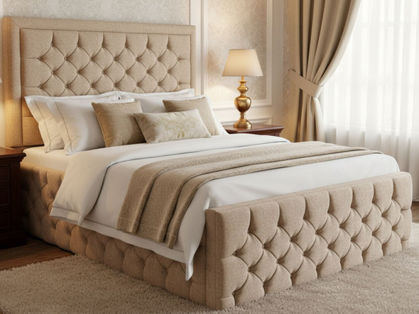 Esupasaver Tiffany Ottoman bed, offering deep storage and sophisticated tufted detailing on a full frame and matching footboard. Esupasaver Tiffany Ottoman bed, offering deep storage and sophisticated tufted detailing on a full frame and matching footboard.
