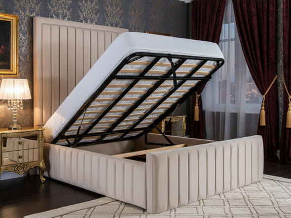 Transform your bedroom with the Angelina Gas Lift Ottoman Bed. Enjoy a stylish design with a deep storage base, combining functionality and elegance seamlessly.