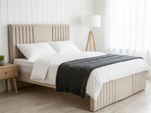 Mila Upholstered Bed Frame Pale Cream Smooth Velvet Mila Upholstered Bed Frame Pale Cream Smooth Velvet