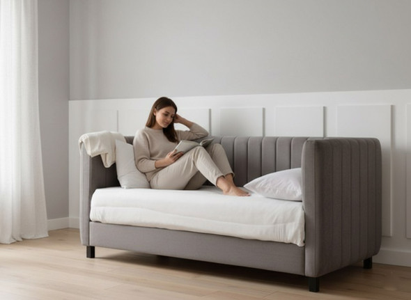 Discover the Esupasaver Emilia Upholstered Fabric Daybed, perfect for sitting, sleeping, and lounging. Customizable feet styles and UK-made quality await you. Discover the Esupasaver Emilia Upholstered Fabric Daybed, perfect for sitting, sleeping, and lounging. Customizable feet styles and UK-made quality await you.