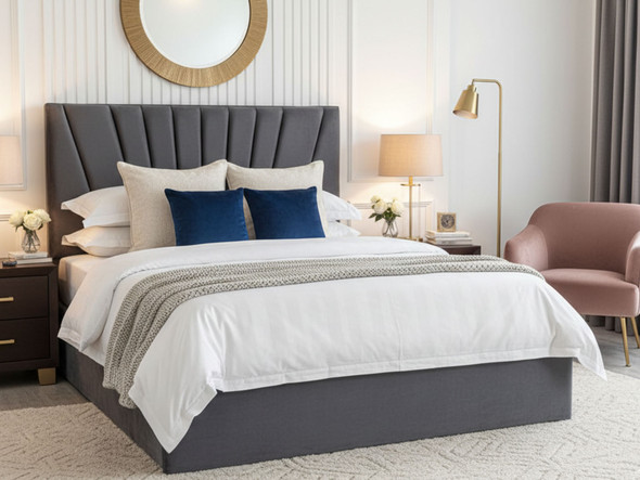 Esupasaver Riley Gas Lift Ottoman Storage Bed Frame, featuring chic accent lines Esupasaver Riley Gas Lift Ottoman Storage Bed Frame, featuring chic accent lines