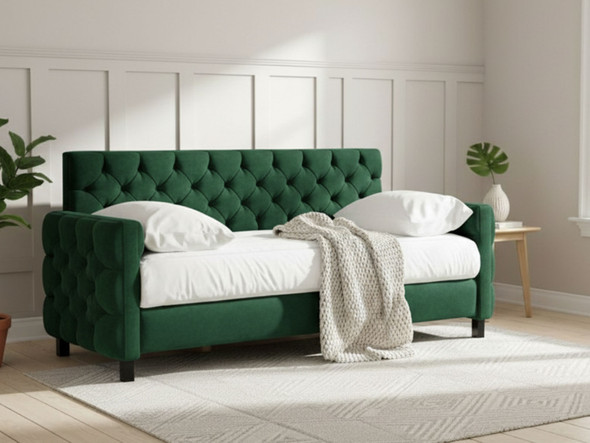 Esupasaver Isabella Upholstered Fabric Daybed, perfect for sitting, sleeping, and lounging. Featuring tufted button detail Esupasaver Isabella Upholstered Fabric Daybed, perfect for sitting, sleeping, and lounging. Featuring tufted button detail