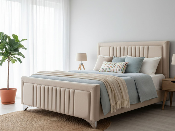 Experience comfort and elegance with the Esupasaver Eleanor Upholstered Bed Frame. Easy to assemble, it features a high footboard and solid wooden slats for support. Experience comfort and elegance with the Esupasaver Eleanor Upholstered Bed Frame. Easy to assemble, it features a high footboard and solid wooden slats for support.