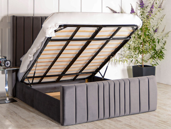 Elevate your bedroom with the Esupasaver Allegra Upholstered Ottoman Wing Bed Frame. Stylish accent lines and a matching footboard create a chic look! Elevate your bedroom with the Esupasaver Allegra Upholstered Ottoman Wing Bed Frame. Stylish accent lines and a matching footboard create a chic look!