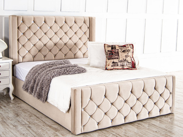 Elevate your bedroom with the Esupasaver Violet Ottoman Bed, showcasing a deep buttoned wing headboard and generous storage space for a perfect blend of style and function Elevate your bedroom with the Esupasaver Violet Ottoman Bed, showcasing a deep buttoned wing headboard and generous storage space for a perfect blend of style and function