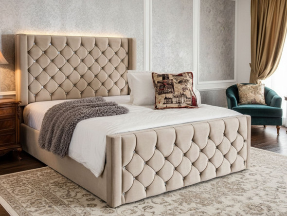 Elevate your bedroom with the Esupasaver Violet Ottoman Bed, showcasing a deep buttoned wing headboard and generous storage space for a perfect blend of style and function Elevate your bedroom with the Esupasaver Violet Ottoman Bed, showcasing a deep buttoned wing headboard and generous storage space for a perfect blend of style and function