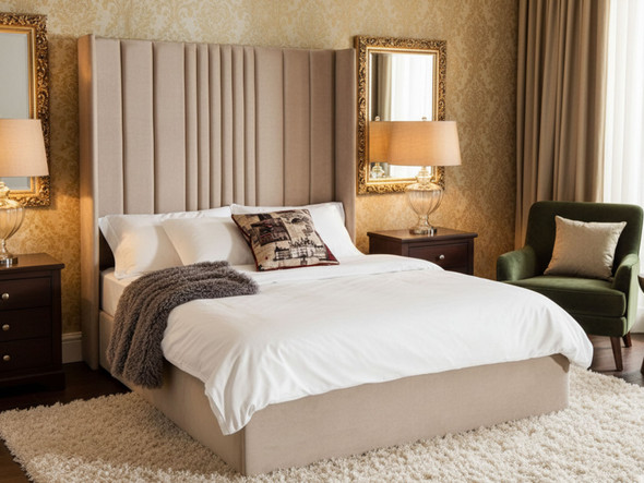 Transform your sleep space with the Esupasaver Aminata Ottoman bed, designed with deep accent lines and a striking extra high wing headboard for modern elegance. Transform your sleep space with the Esupasaver Aminata Ottoman bed, designed with deep accent lines and a striking extra high wing headboard for modern elegance.