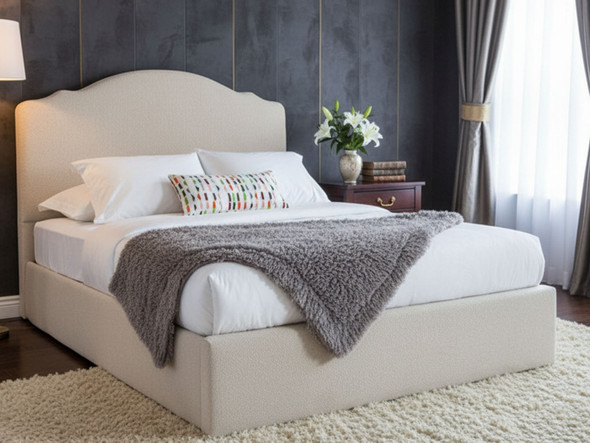 Esupasaver Zoe Ottoman Storage Fabric Bed Frame, featuring a stylish curved, French-inspired headboard Esupasaver Zoe Ottoman Storage Fabric Bed Frame, featuring a stylish curved, French-inspired headboard