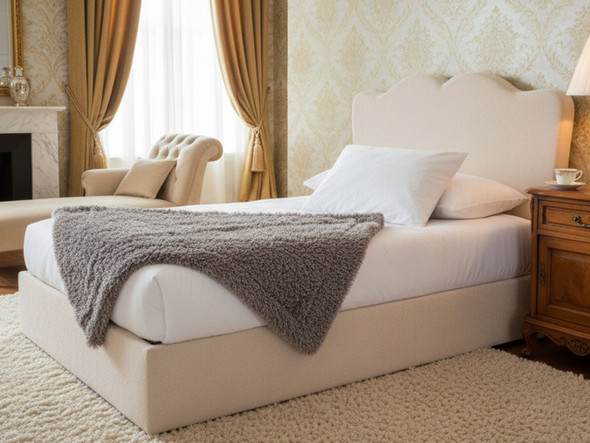Esupasaver Blossom Ottoman Storage Fabric Bed Frame, featuring a stylish curved, French-inspired headboard Design Esupasaver Blossom Ottoman Storage Fabric Bed Frame, featuring a stylish curved, French-inspired headboard Design