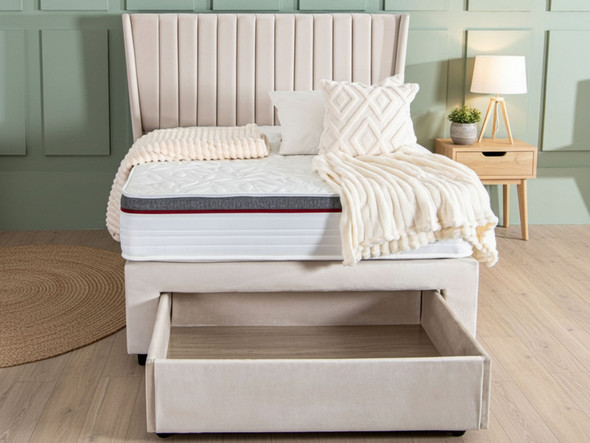 Esupasaver Aurora Upholstered Wing Bed Frame With Jumbo End Drawer Esupasaver Aurora Upholstered Wing Bed Frame With Jumbo End Drawer