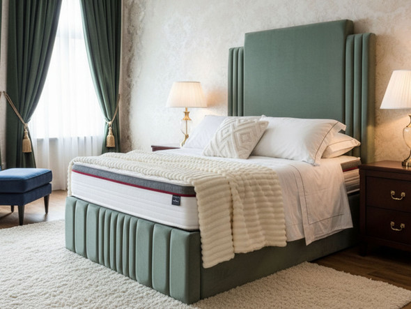 Esupasaver Beautiful Margot Deep Storage Ottoman Fabric Bed Frame, featuring a stylish Extra High headboard Design
