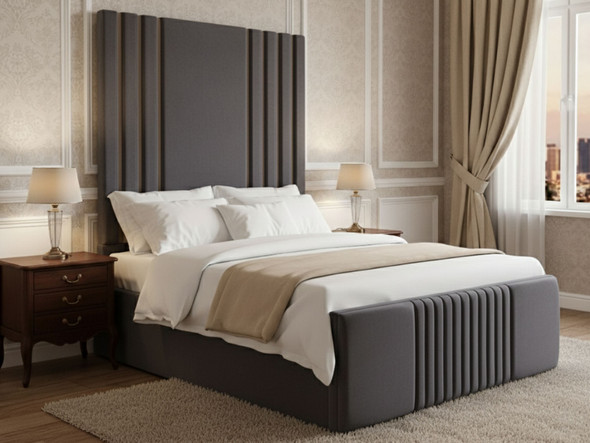Esupasaver Verity ottoman bed featuring an extra high headboard and deep accent lines Esupasaver Verity ottoman bed featuring an extra high headboard and deep accent lines