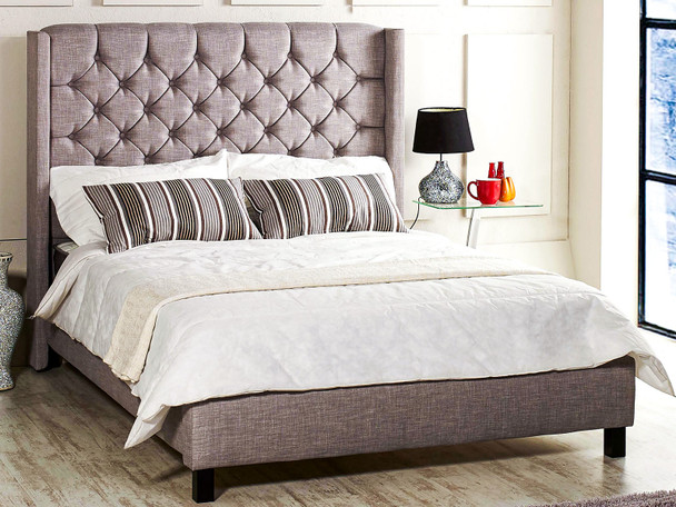Discover the Esupasaver Alecia Upholstered Bed Frame, featuring a winged headboard adorned with diamante or matching fabric buttons. Enjoy easy assembly and solid wooden slats.  Discover the Esupasaver Alecia Upholstered Bed Frame, featuring a winged headboard adorned with diamante or matching fabric buttons. Enjoy easy assembly and solid wooden slats.