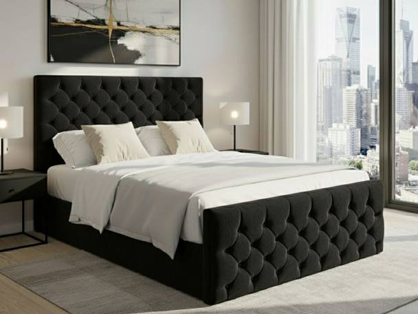 Elevate your space with the Ella Gas Lift Ottoman Bed Frame. Featuring a chic deep buttoned design and ample storage, it's perfect for any bedroom!