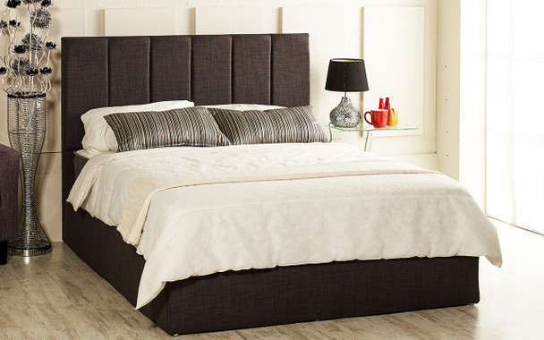 Lily gas lift ottoman bed shown in charcoal linen fabric