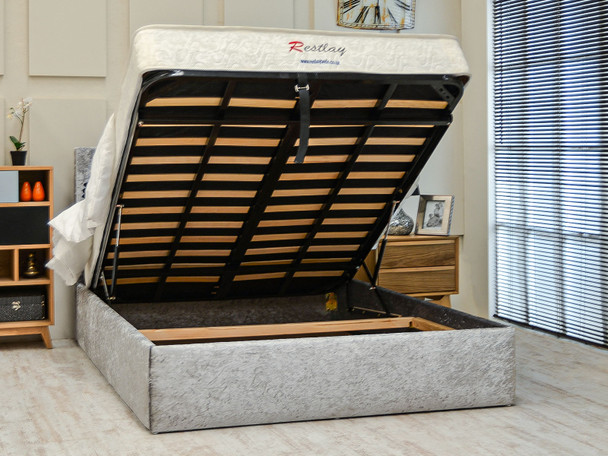 Paris gas lift ottoman bed silver crush velvet