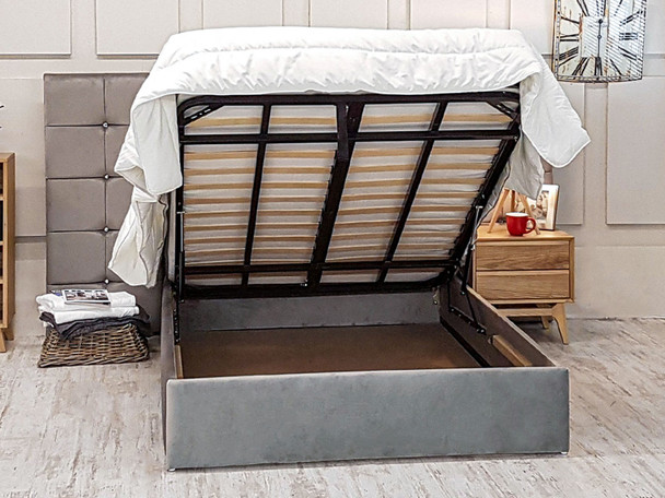 Esupasaver Helsinki Gas Lift Ottoman Storage Bed Frame, featuring a large headboard and side panels