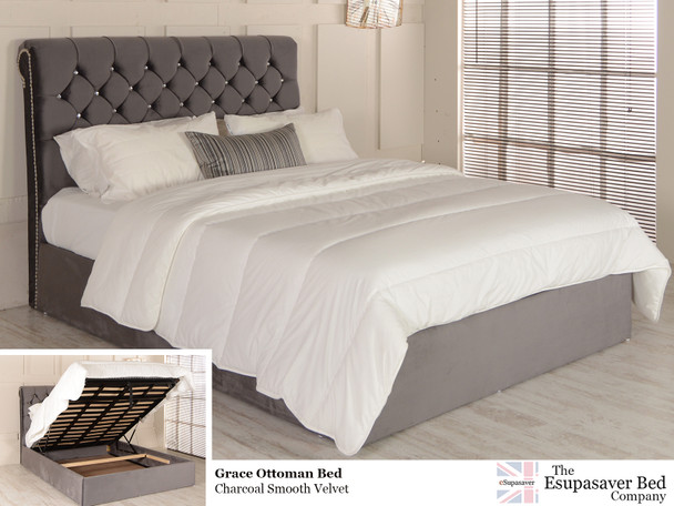 Grace Ottoman Bed Charcoal Smooth Velvet