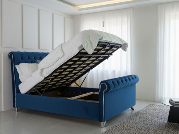 Discover the Esupasaver Chloe Ottoman Sleigh Storage Bed Frame, featuring a stylish scrolled headboard and footboard, perfect for adding elegance to your bedroom. Discover the Esupasaver Chloe Ottoman Sleigh Storage Bed Frame, featuring a stylish scrolled headboard and footboard, perfect for adding elegance to your bedroom.