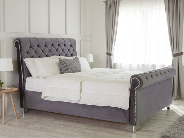 Discover the Esupasaver Chloe Ottoman Sleigh Storage Bed Frame, featuring a stylish scrolled headboard and footboard, perfect for adding elegance to your bedroom. Discover the Esupasaver Chloe Ottoman Sleigh Storage Bed Frame, featuring a stylish scrolled headboard and footboard, perfect for adding elegance to your bedroom.