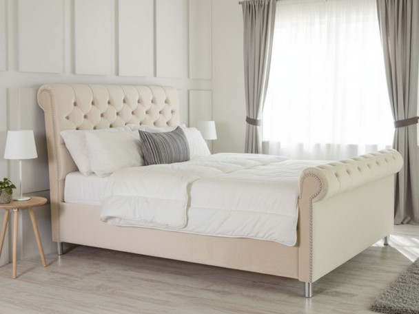 Discover the Esupasaver Chloe Ottoman Sleigh Storage Bed Frame, featuring a stylish scrolled headboard and footboard, perfect for adding elegance to your bedroom. Discover the Esupasaver Chloe Ottoman Sleigh Storage Bed Frame, featuring a stylish scrolled headboard and footboard, perfect for adding elegance to your bedroom.