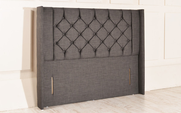 Holbrook Winged Chesterfield Upholstered Floor Standing Headboard Charcoal Linen