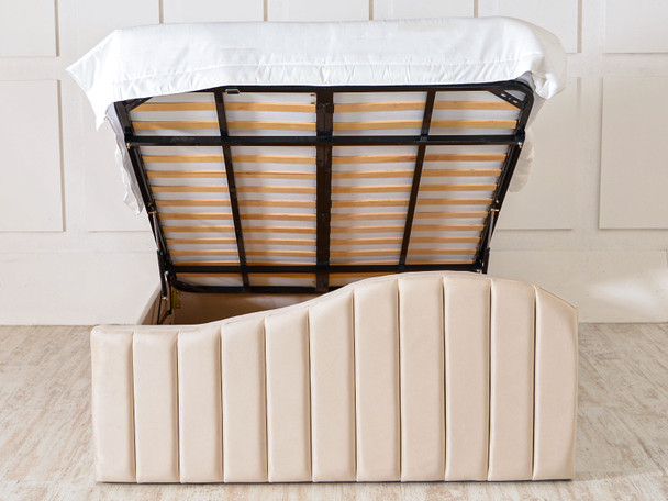 Elevate your bedroom with the Esupasaver Scarlett Gas Lift Ottoman Bed Frame, designed with a stylish curved headboard and practical storage solutions. Elevate your bedroom with the Esupasaver Scarlett Gas Lift Ottoman Bed Frame, designed with a stylish curved headboard and practical storage solutions.