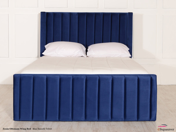 Zosia Ottoman Wing Bed Blue Smooth Velvet