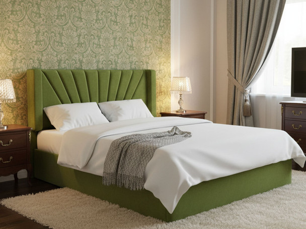 Elevate your bedroom with the Esupasaver Sawyer Gas Lift Ottoman Storage Wing Bed Frame, combining elegant accent lines and practical storage in one stunning piece.