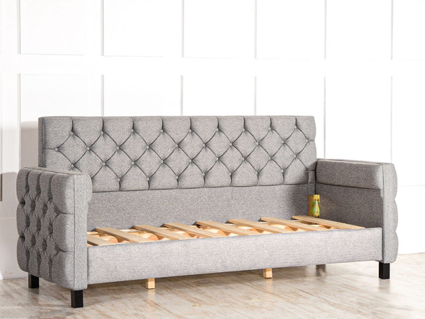Esupasaver Isabella Upholstered Fabric Daybed, perfect for sitting, sleeping, and lounging. Featuring tufted button detail Esupasaver Isabella Upholstered Fabric Daybed, perfect for sitting, sleeping, and lounging. Featuring tufted button detail