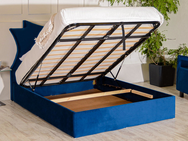 Elevate your space with the Esupasaver Lucia Upholstered Ottoman Storage Bed, combining a beautiful curved headboard and low footboard for ultimate comfort.