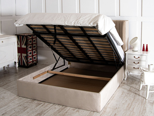  Discover the Esupasaver Estrella Gas Lift Ottoman Bed Frame, featuring chic accent lines and a low footboard for a stylish and functional bedroom upgrade.