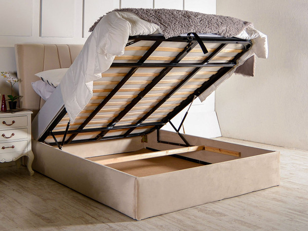 Discover the Esupasaver Astrid ottoman curve wing bed, featuring elegant accent lines and a low footboard for a stylish and cozy bedroom upgrade.