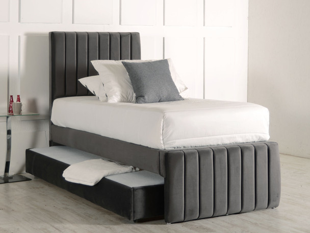 Danica upholstered single bed with trundle guest bed charcoal smooth velvet