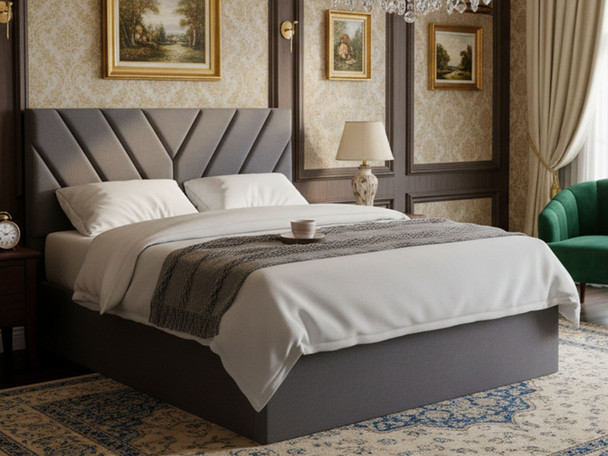 Transform your space with the Esupasaver Orabella Upholstered Ottoman Bed Frame, showcasing beautiful accent lines and a low footboard for a sleek look.